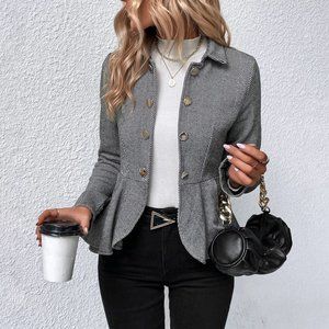 Women's Casual Jacket High Low Hem Open Front Long Sleeves Work Blazer Coat XL